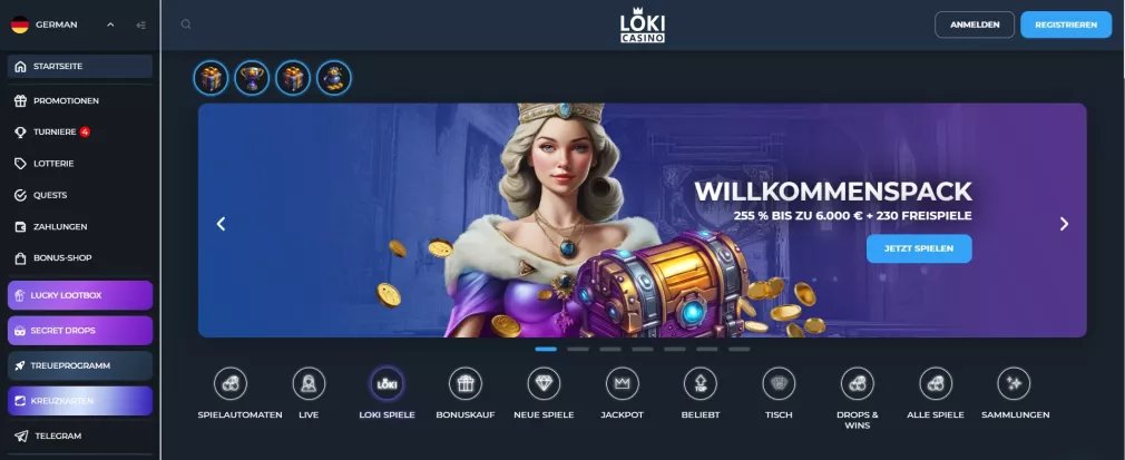 Loki Casino – 125% Willkommensbonus + 100 Freispiele für deutsche Spieler